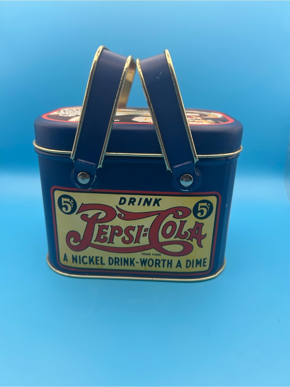 Pepsi-Cola Navy Blue and Gold Retro Metal Tin